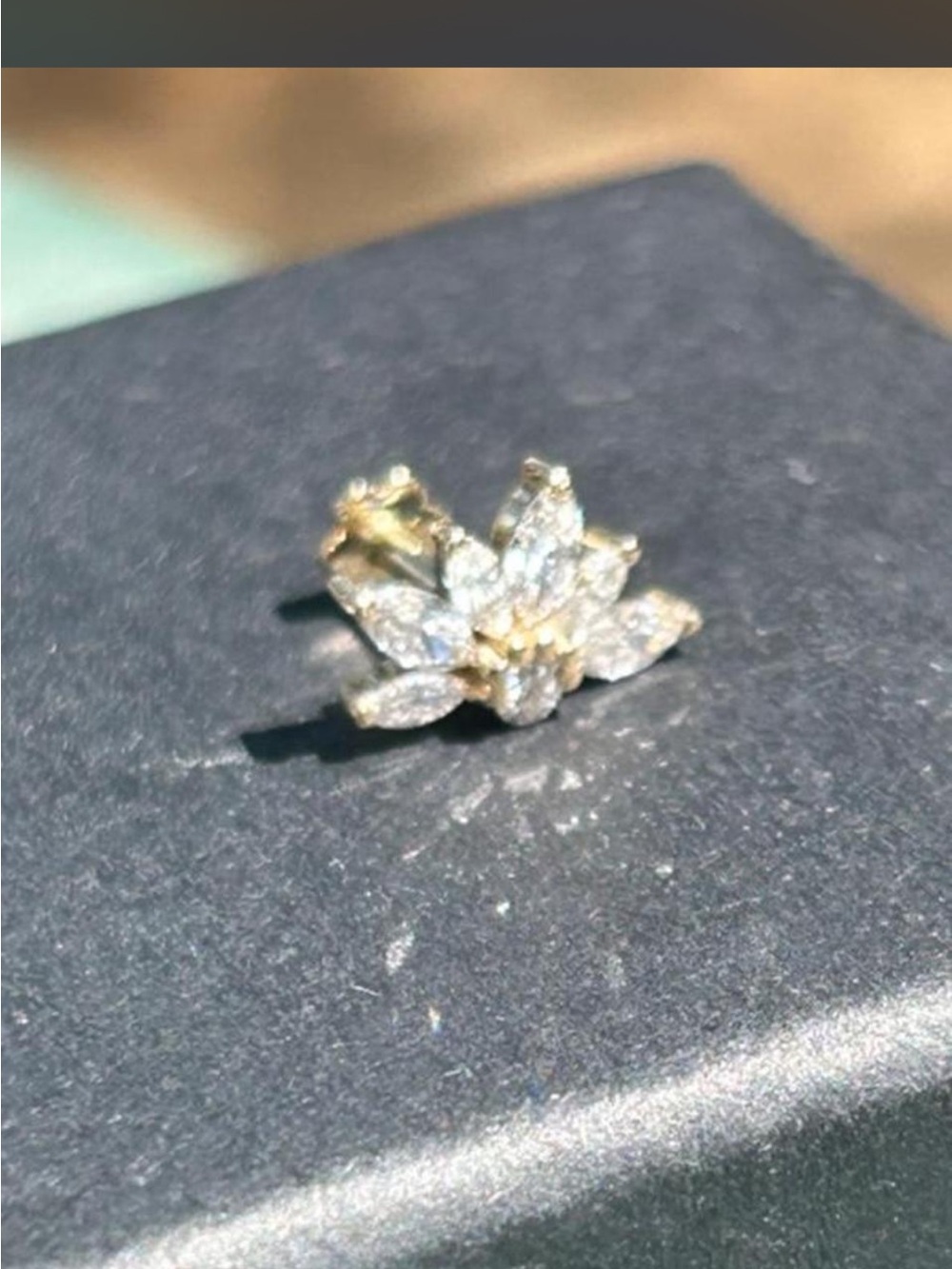 14k solid yellow Gold lotus flower internally threaded cartilage stud earring